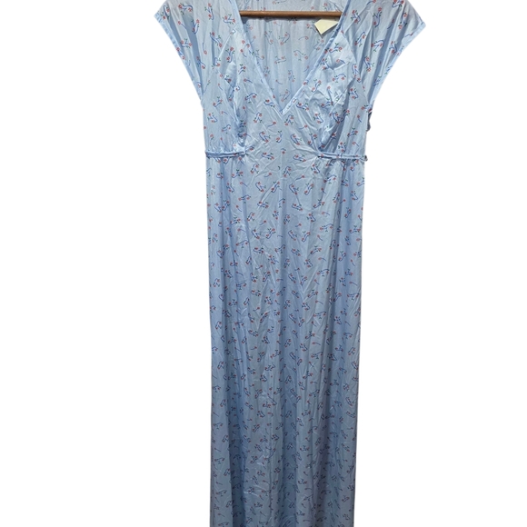 Vintage Vassarette Nightgown Long Maxi Light Blue Floral Nylon Size S - Picture 6 of 9